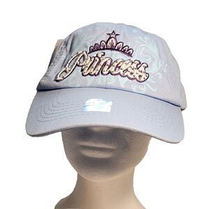 Princess Embroidered Baseball Cap Crown Cotton Lt. Blue Adjustable Rhinestone